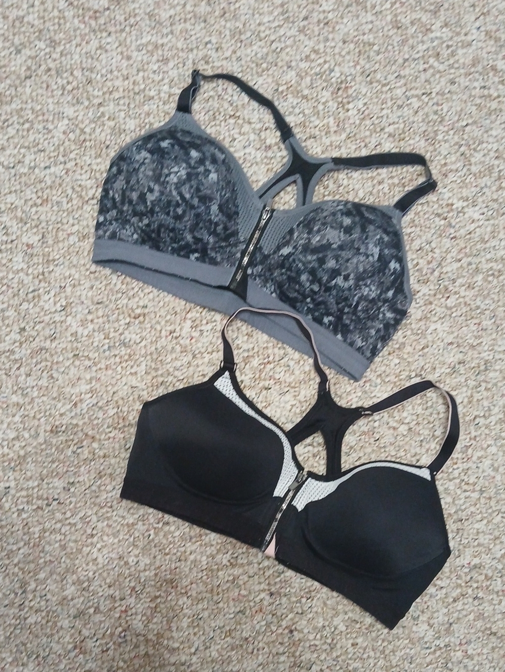 Maidenform Racerback Front-Zip Bras - Black & Gray Pattern